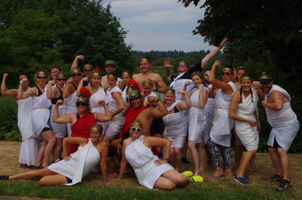 Crew dressed as Romans in togas